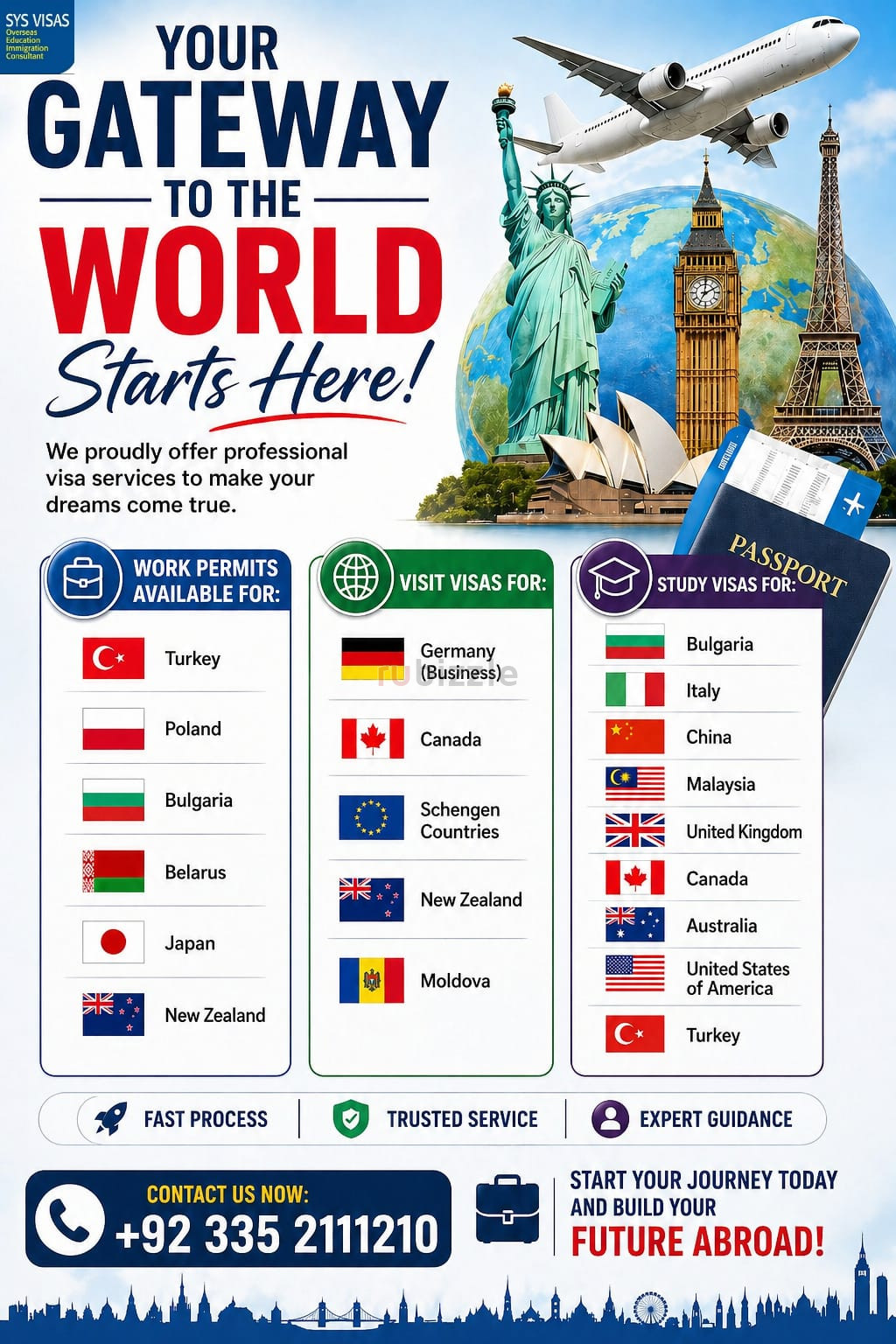 We are offer study visas, Visit visas and work permit